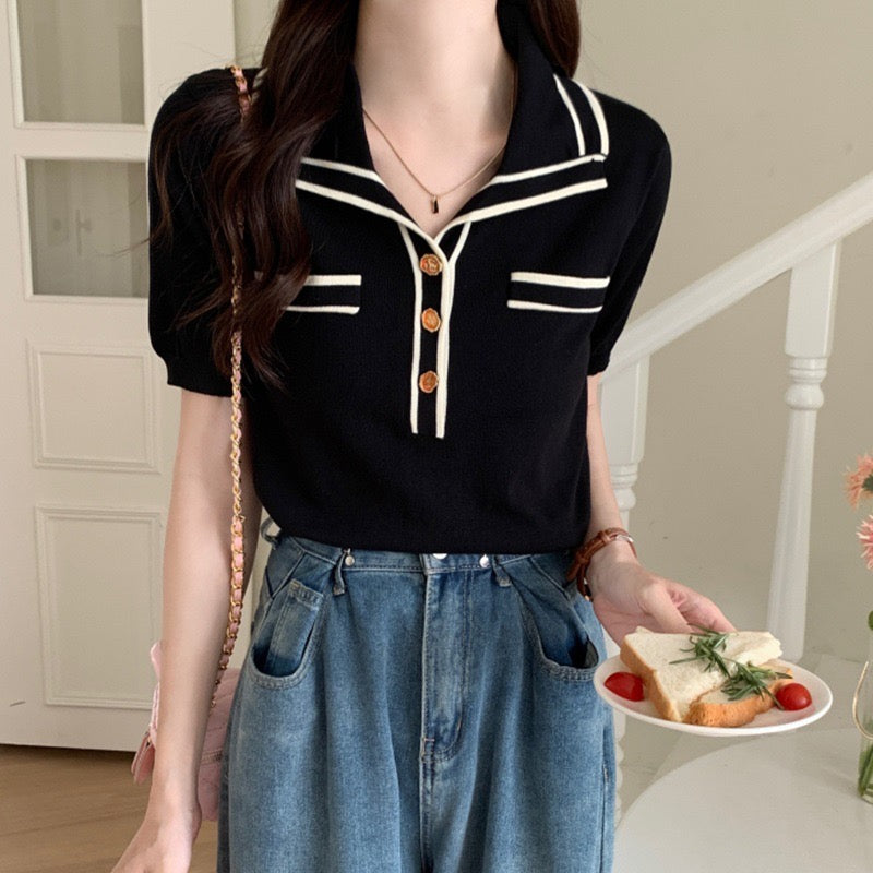 CALORA_ Elegante Button-Up Polo met Knopen voor Dames