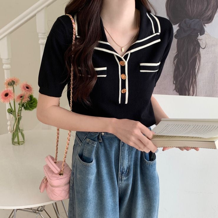 CALORA_ Elegante Button-Up Polo met Knopen voor Dames
