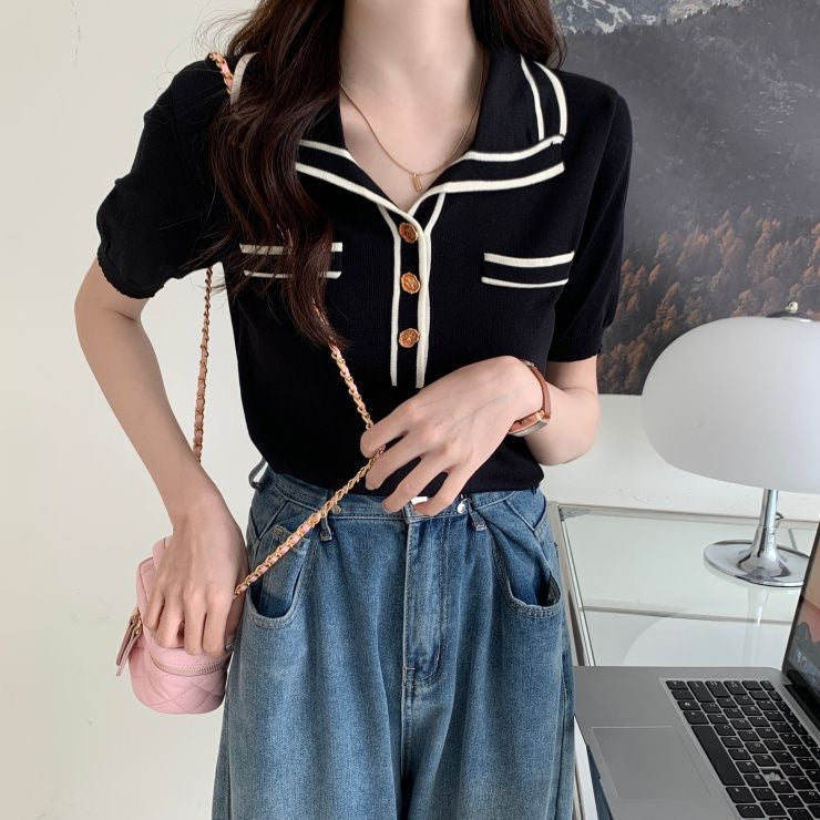 CALORA_ Elegante Button-Up Polo met Knopen voor Dames
