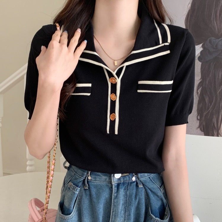 CALORA_ Elegante Button-Up Polo met Knopen voor Dames