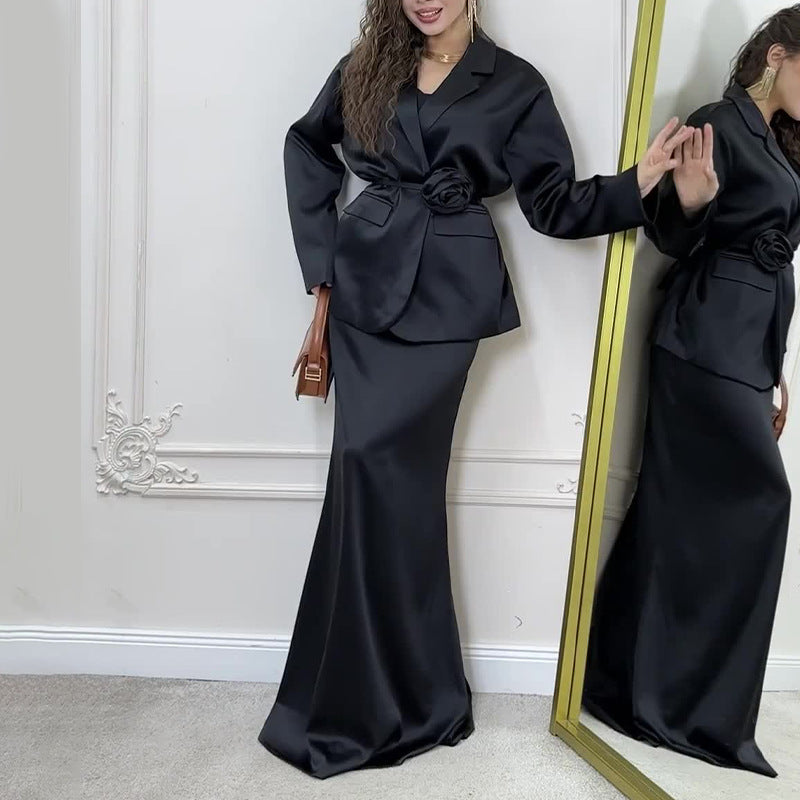 CALORA_ Elegante Dames Satijnen Taille Pak Rok