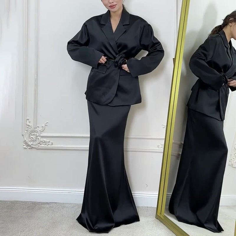 CALORA_ Elegante Dames Satijnen Taille Pak Rok