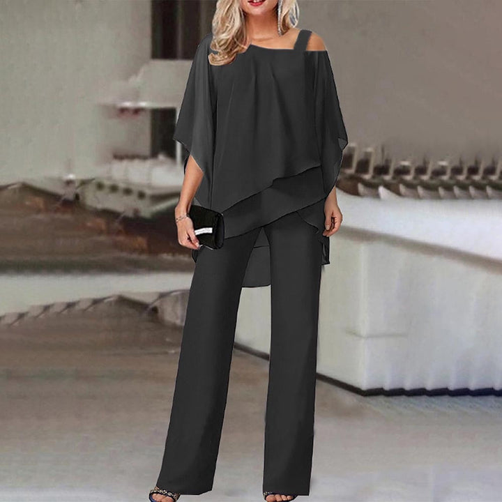CALORA_ Elegante Dames Twee-delige Set met Koude Schouders en Vloeiende Stof