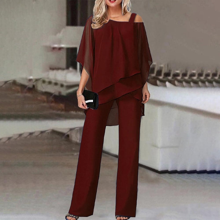 CALORA_ Elegante Dames Twee-delige Set met Koude Schouders en Vloeiende Stof