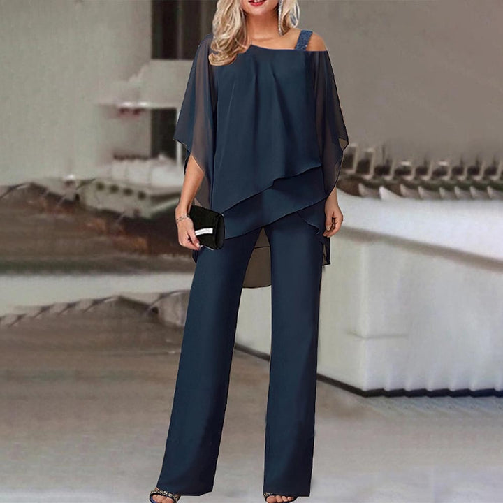 CALORA_ Elegante Dames Twee-delige Set met Koude Schouders en Vloeiende Stof