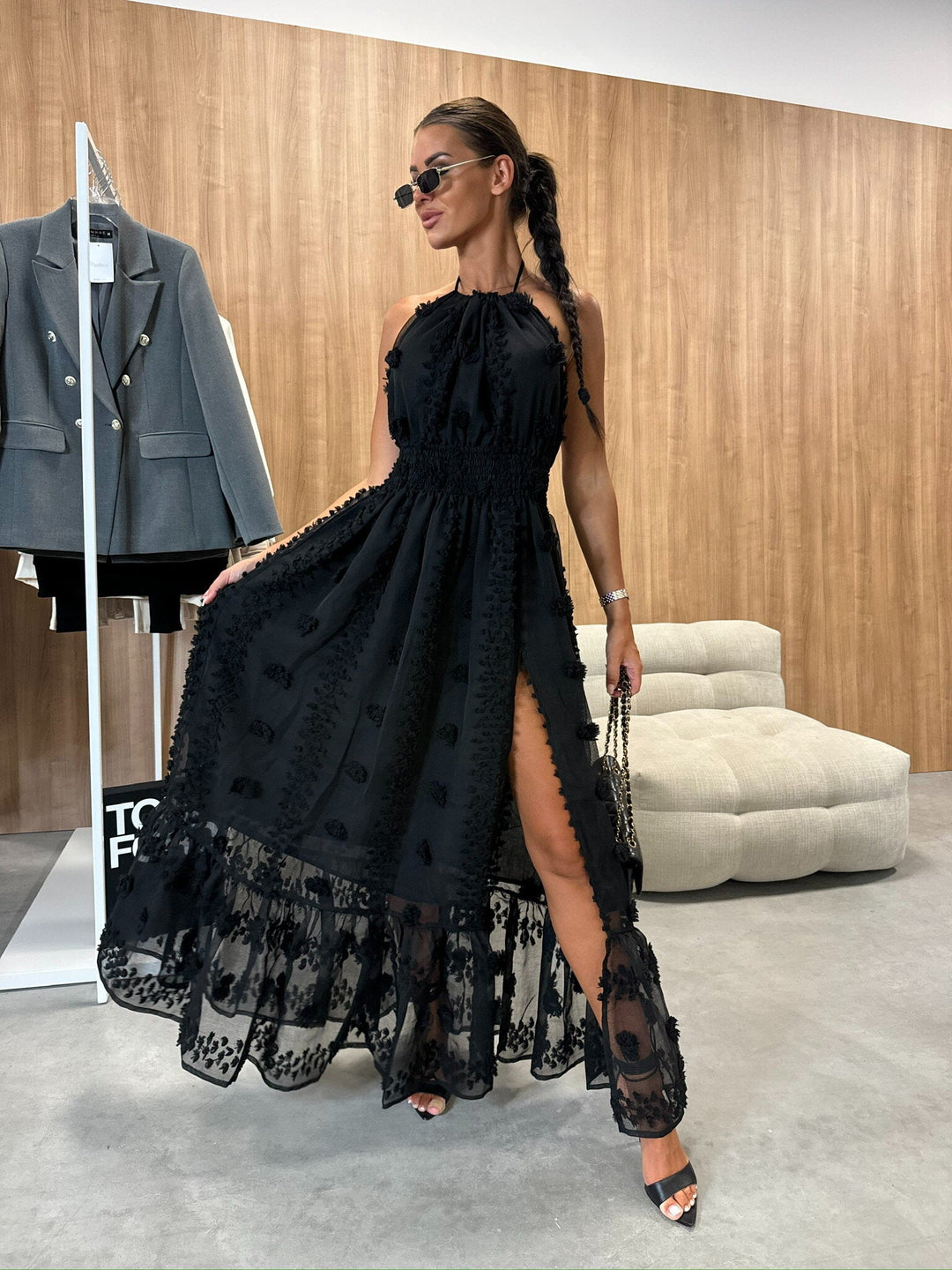 CALORA_ Elegante Flowy Maxi Jurk Met Vrouwelijke Silhouette