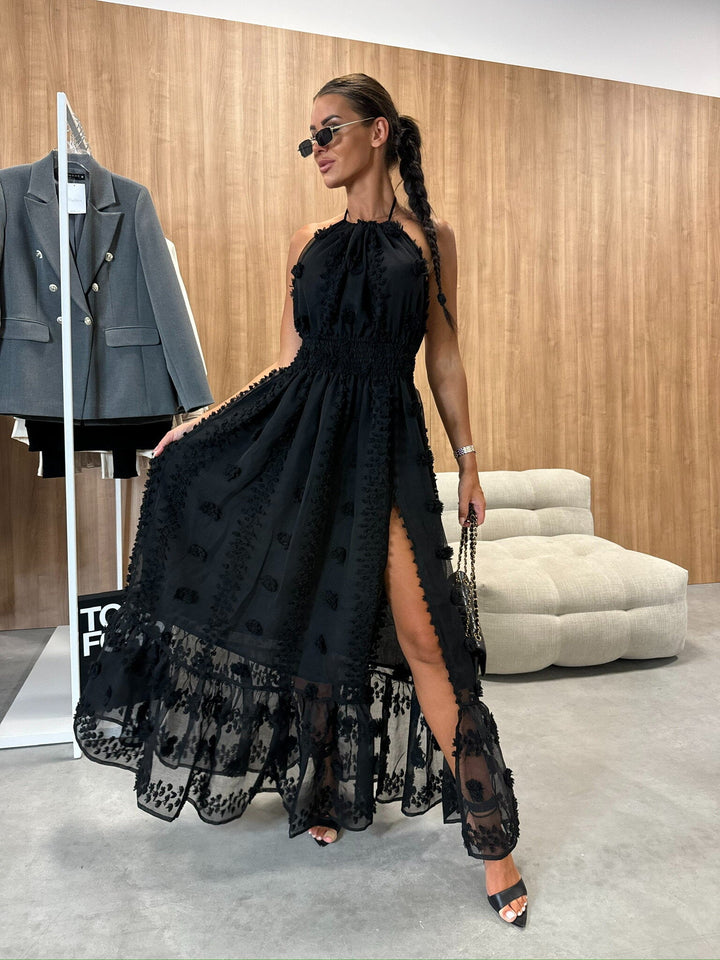 CALORA_ Elegante Flowy Maxi Jurk Met Vrouwelijke Silhouette