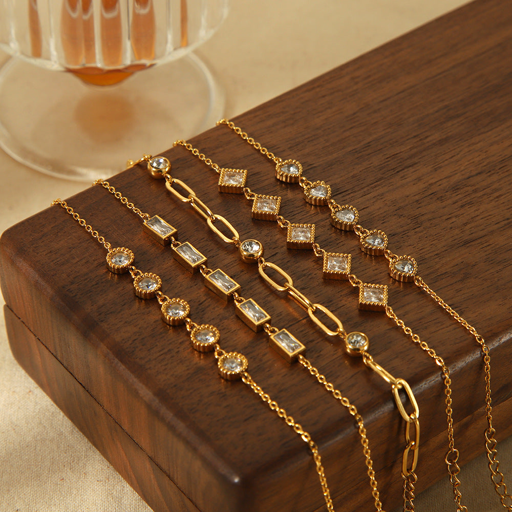CALORA_ Elegante Geometrische Armband van 18K Verguld Roestvrij Staal met Zirkoon