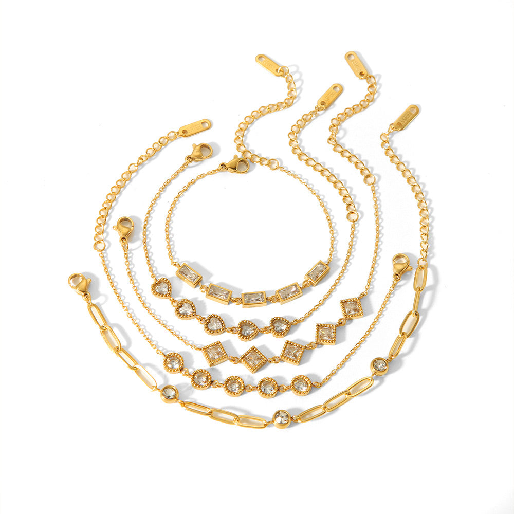 CALORA_ Elegante Geometrische Armband van 18K Verguld Roestvrij Staal met Zirkoon