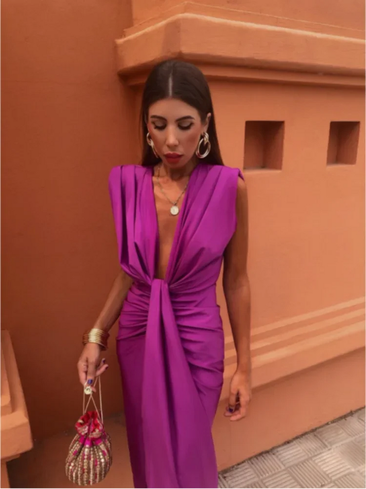 CALORA_ Elegante Geplooide Alijnjurk Met Fijnvallende Taille