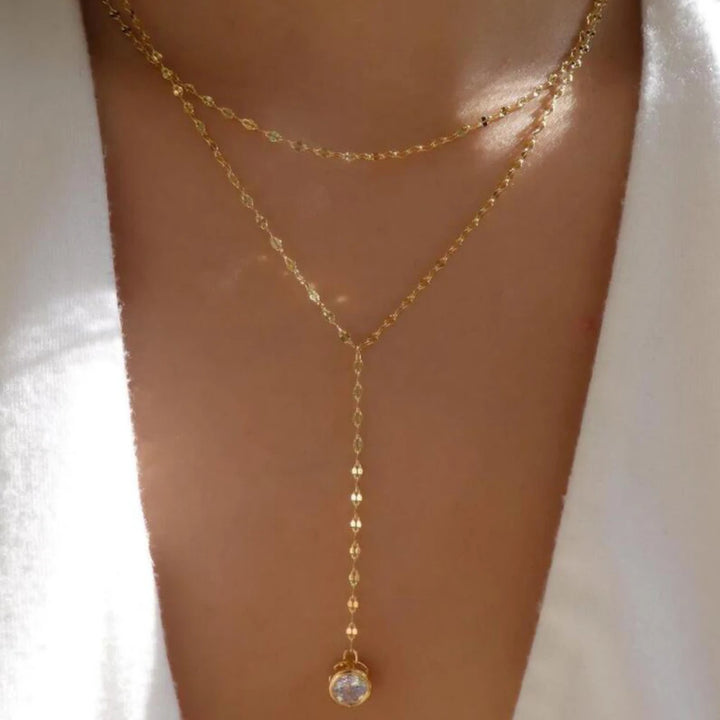 CALORA_ Elegante Gouden Parel Kettingen Set met Kristallen Hangers voor Vrouwen