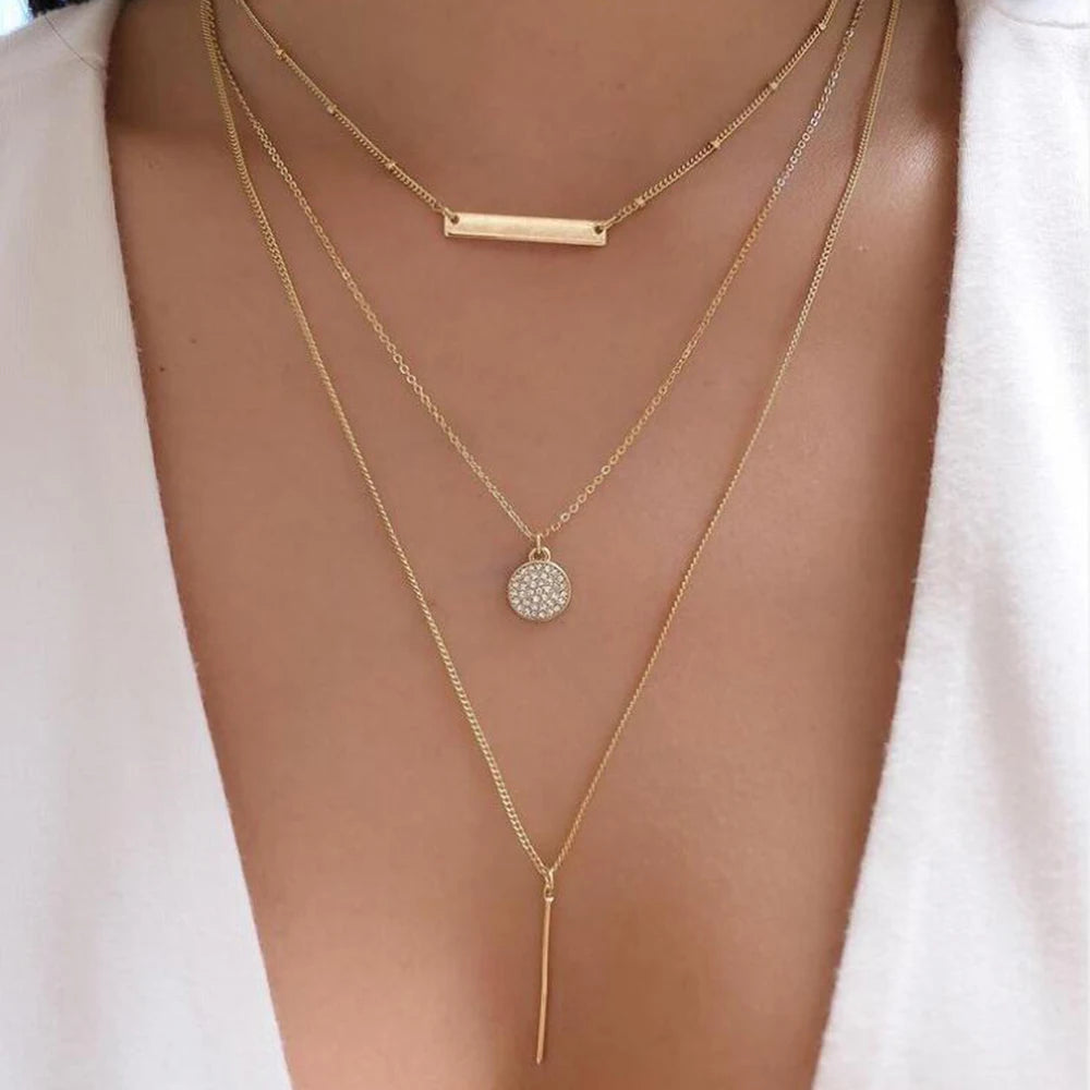 CALORA_ Elegante Gouden Parel Kettingen Set met Kristallen Hangers voor Vrouwen