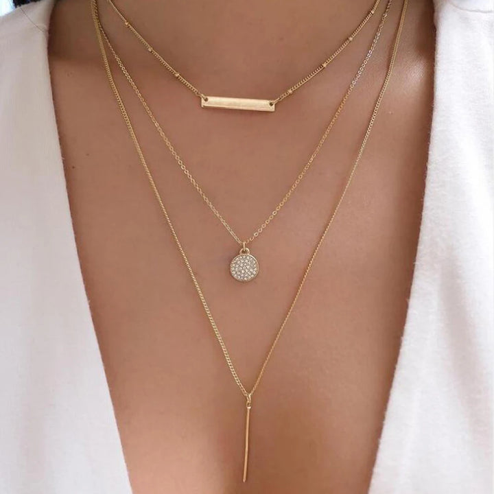 CALORA_ Elegante Gouden Parel Kettingen Set met Kristallen Hangers voor Vrouwen