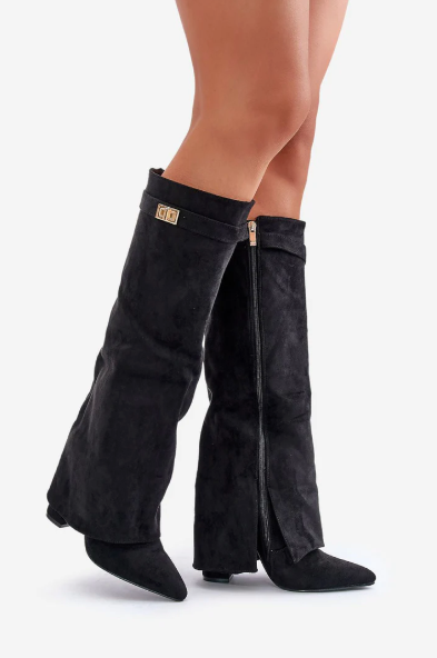 CALORA_ Elegante Hoge Laarzen Met Flap En Blokhak Van Leder
