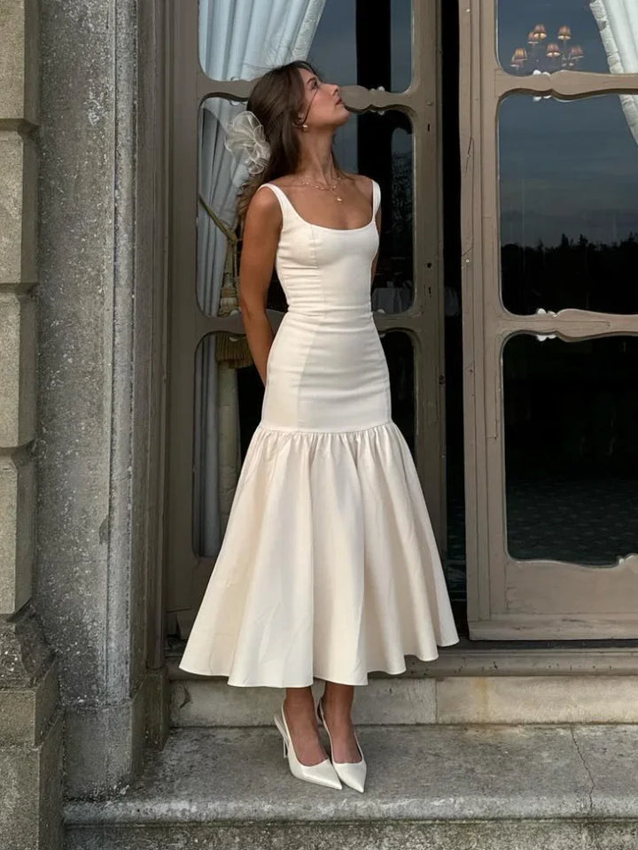 CALORA_ Elegante Lange Jurk Met Ruches En Smalle Spaghettibandjes