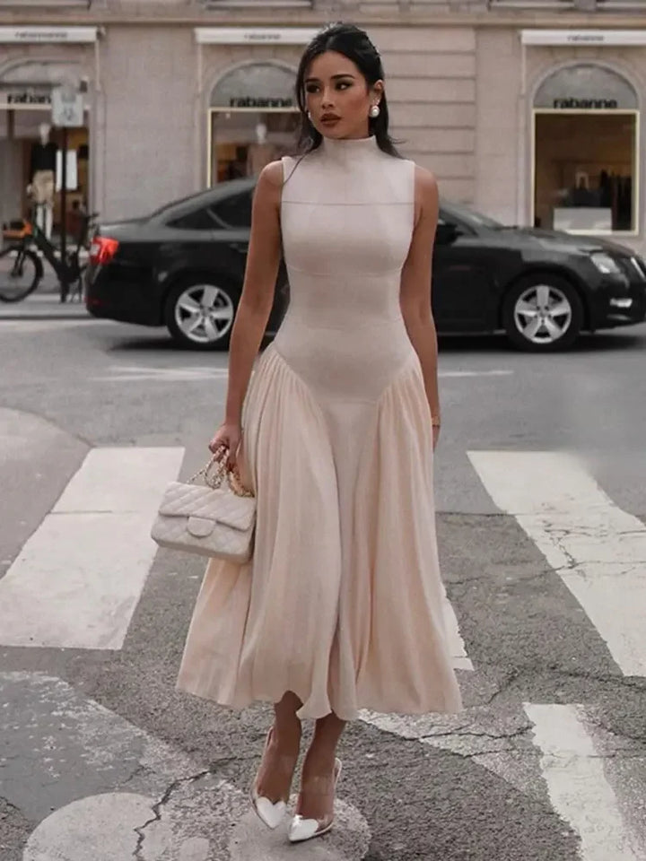CALORA_ Elegante Lange Jurk Met Ruches En Smalle Spaghettibandjes