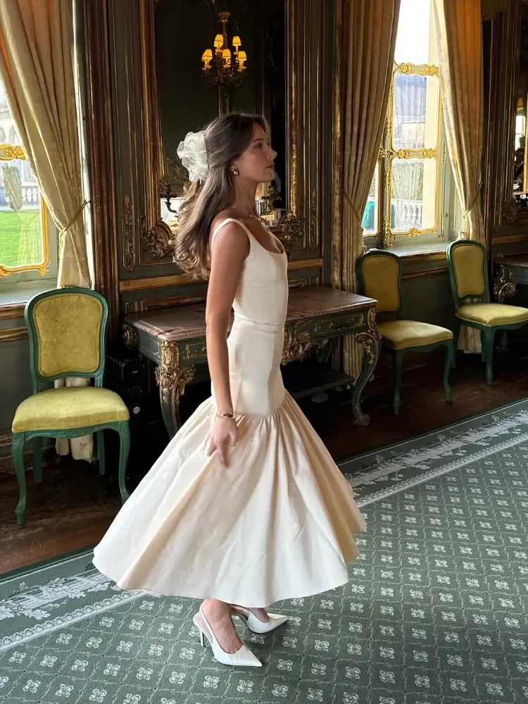 CALORA_ Elegante Lange Jurk Met Ruches En Smalle Spaghettibandjes