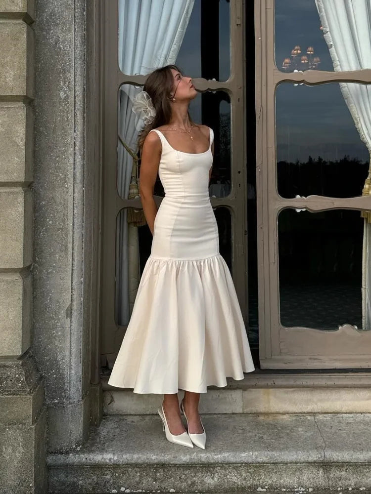 CALORA_ Elegante Lange Jurk Met Ruches En Smalle Spaghettibandjes