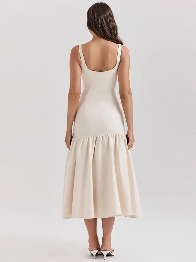 CALORA_ Elegante Lange Jurk Met Ruches En Smalle Spaghettibandjes
