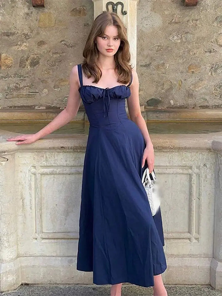 CALORA_ Elegante Lange Jurk Met Ruches En Smalle Spaghettibandjes