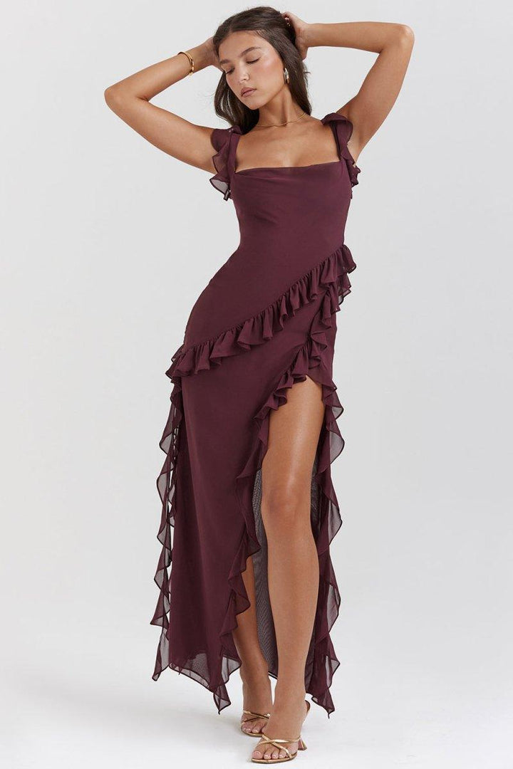 CALORA_ Elegante Lange Jurk Met Ruches Romantische Feestjurk