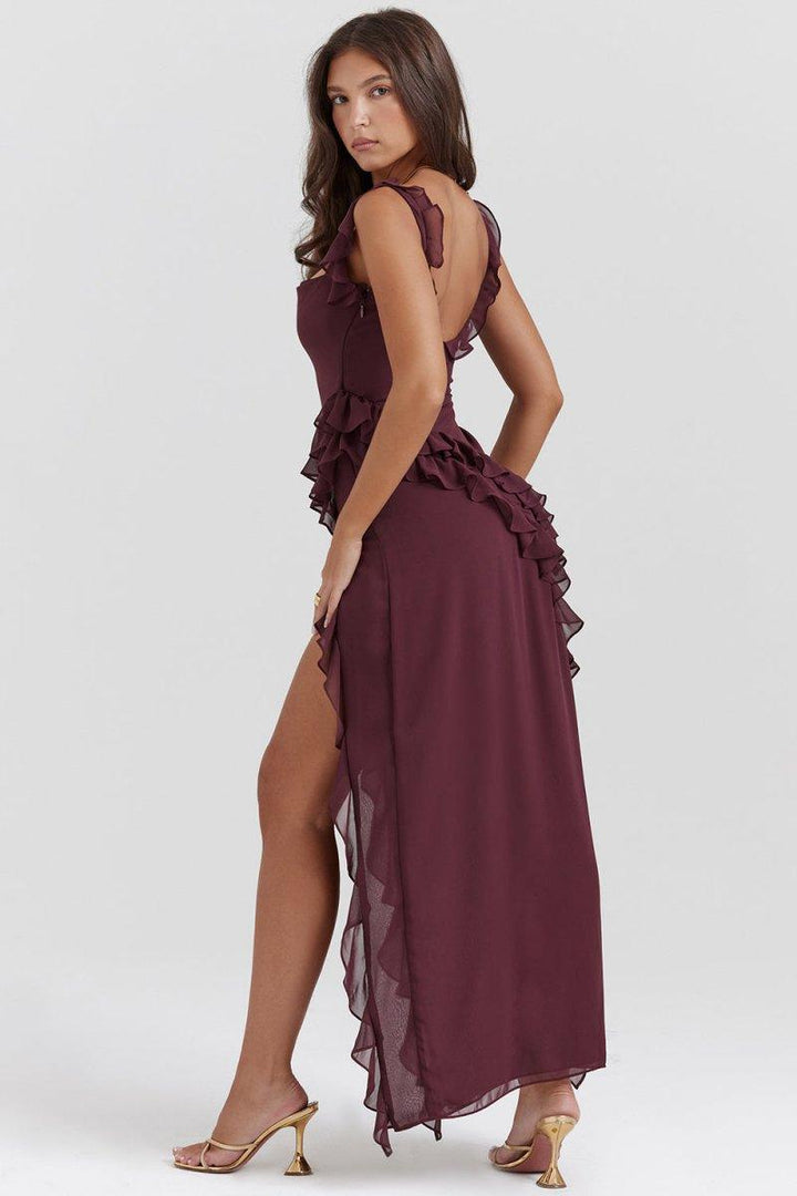 CALORA_ Elegante Lange Jurk Met Ruches Romantische Feestjurk