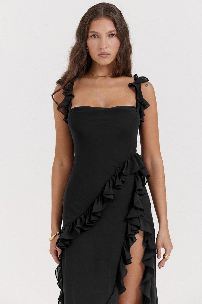 CALORA_ Elegante Lange Jurk Met Ruches Romantische Feestjurk