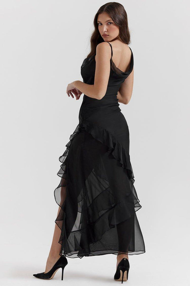 CALORA_ Elegante Lange Jurk Met Ruches Romantische Feestjurk