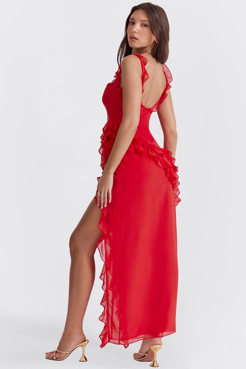 CALORA_ Elegante Lange Jurk Met Ruches Romantische Feestjurk