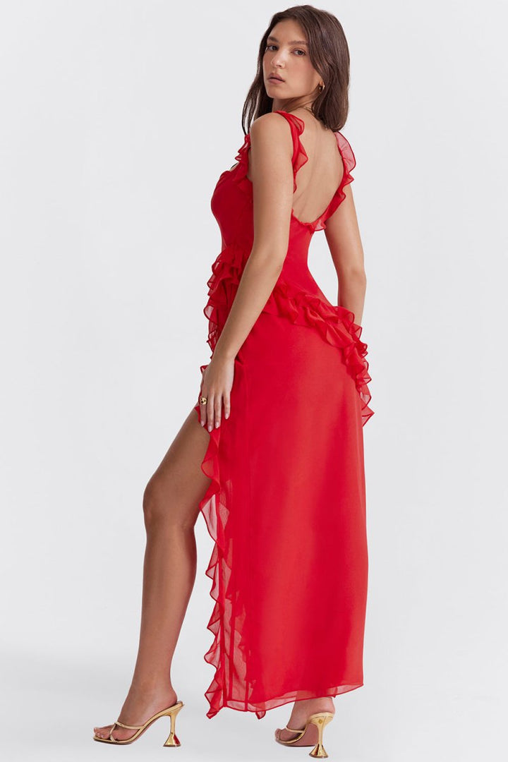 CALORA_ Elegante Lange Jurk Met Ruches Romantische Feestjurk