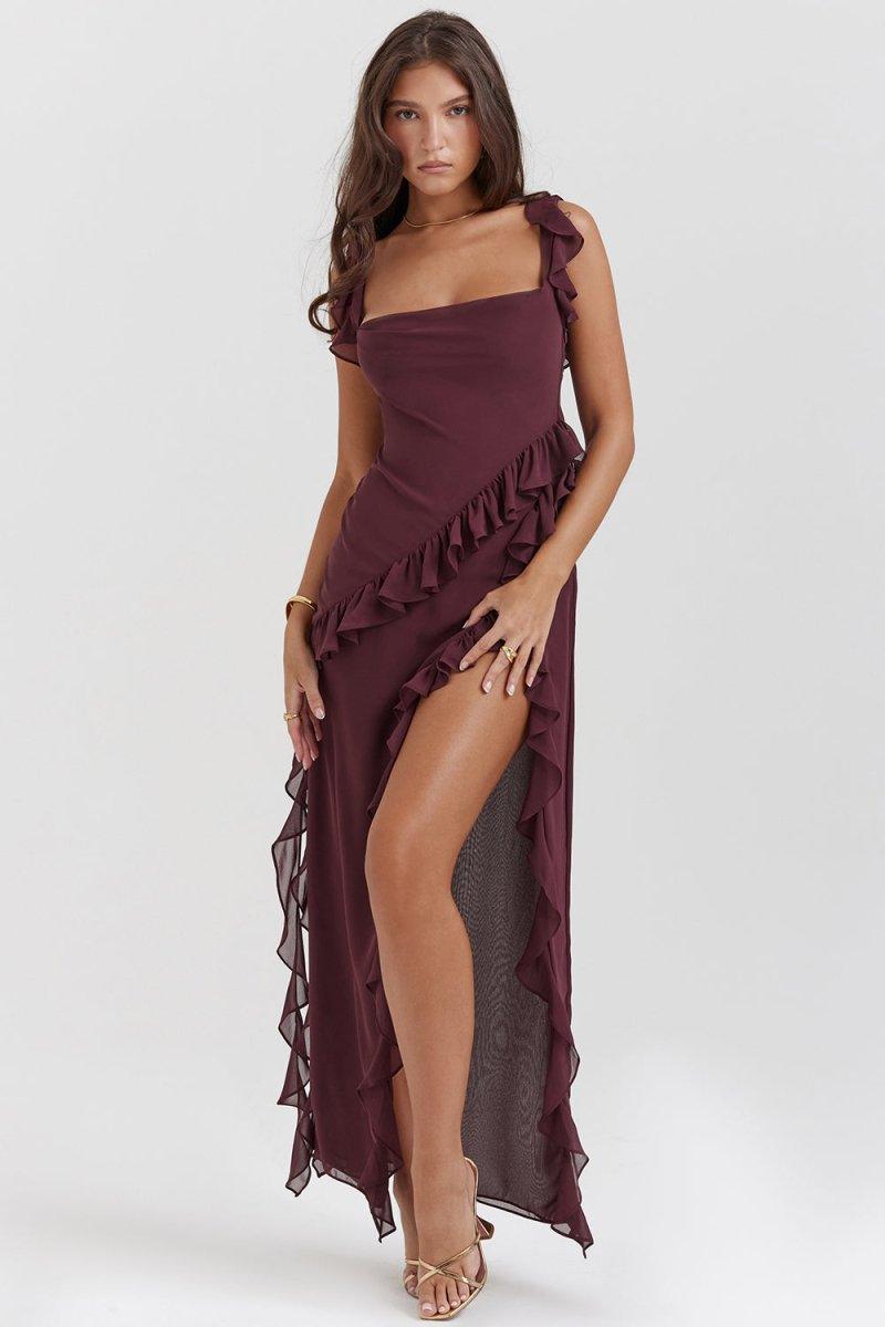 CALORA_ Elegante Lange Jurk Met Ruches Romantische Feestjurk