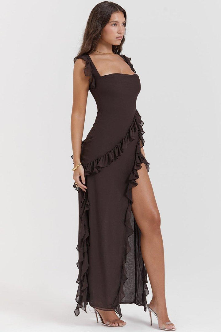 CALORA_ Elegante Lange Jurk Met Ruches Romantische Feestjurk