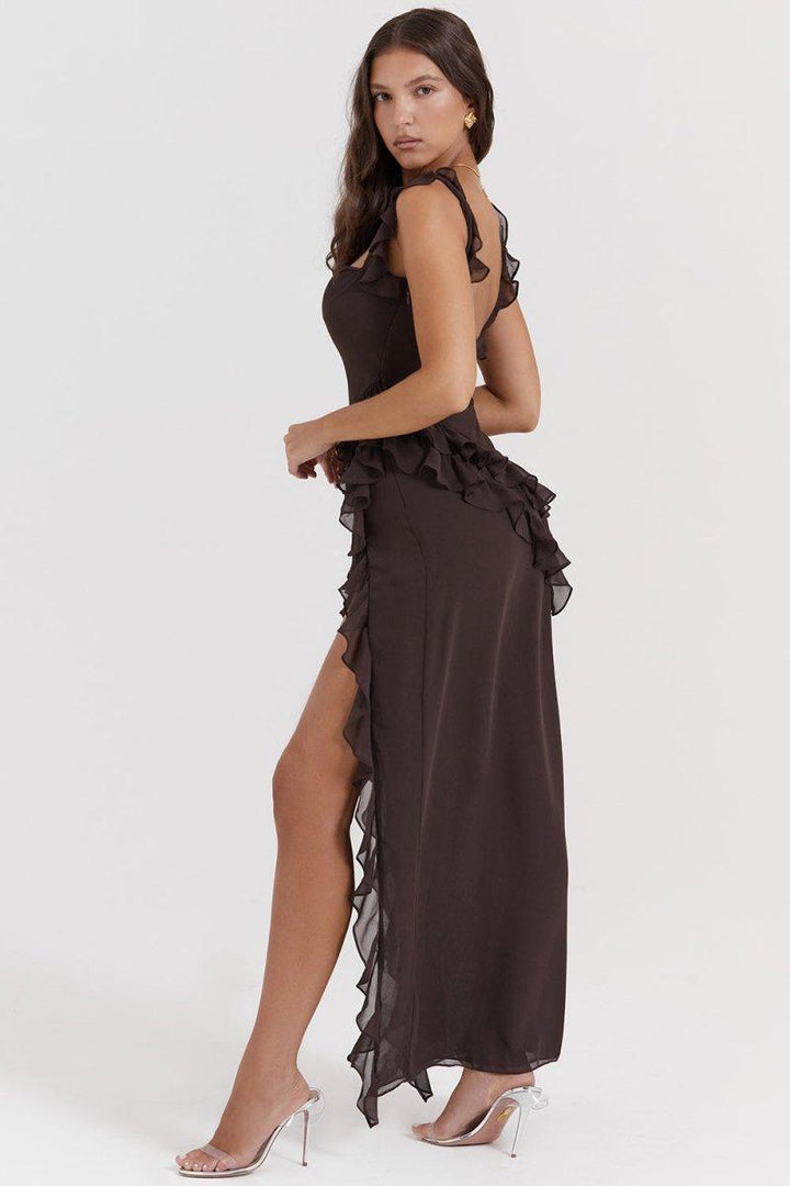 CALORA_ Elegante Lange Jurk Met Ruches Romantische Feestjurk
