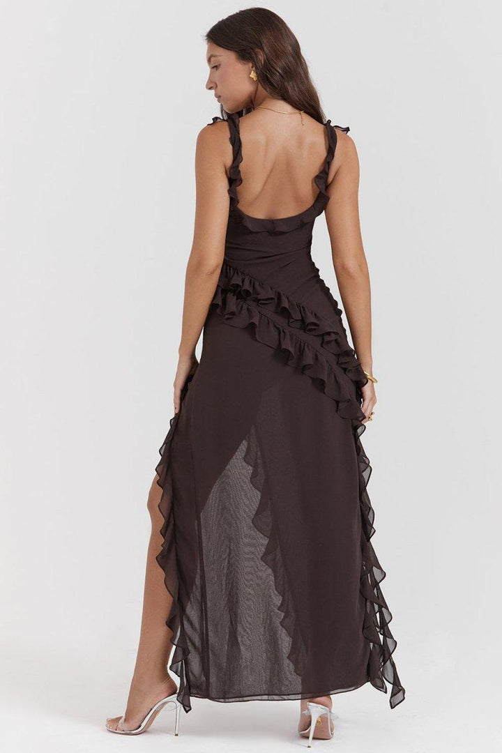 CALORA_ Elegante Lange Jurk Met Ruches Romantische Feestjurk