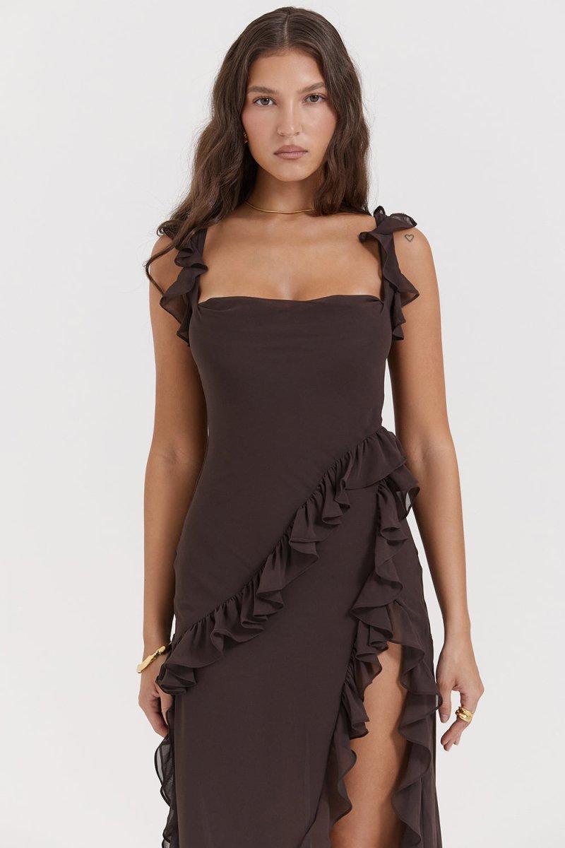CALORA_ Elegante Lange Jurk Met Ruches Romantische Feestjurk