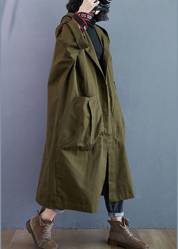 CALORA_ Elegante Legergroene Trenchcoat met Knoopsluiting en Capuchon