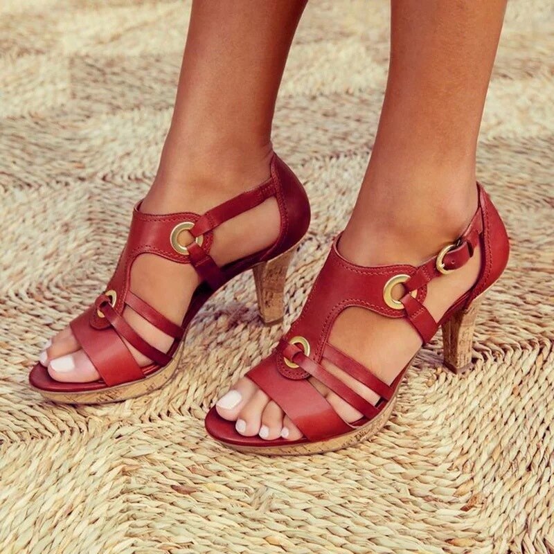 CALORA_ Elegante Leren Hakken Sandalen voor Dames met Stijl en Comfort