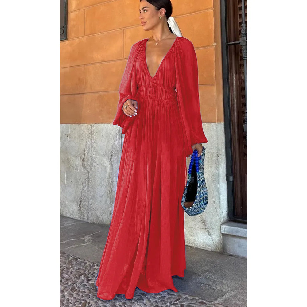 CALORA_ Elegante Maxi Jurk Met Vloeiende Rok Voor Feestelijke Avond