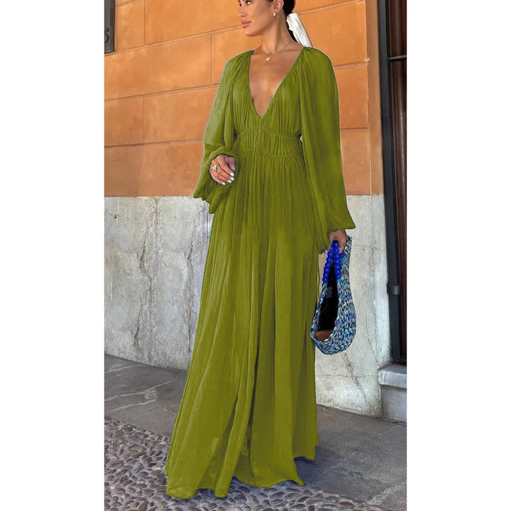 CALORA_ Elegante Maxi Jurk Met Vloeiende Rok Voor Feestelijke Avond