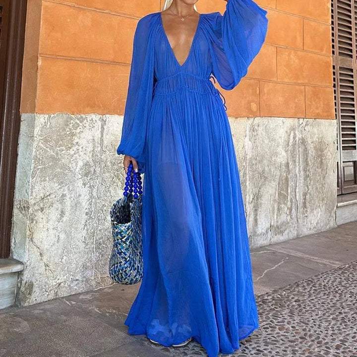 CALORA_ Elegante Maxi Jurk Met Vloeiende Rok Voor Feestelijke Avond