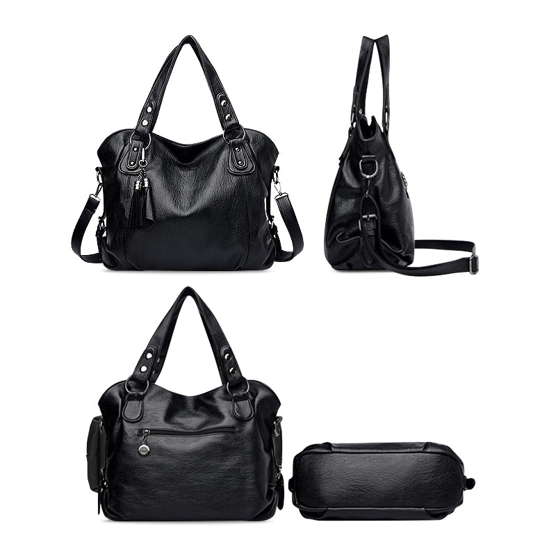 CALORA_ Elegante Vegan Leren Draagtas met Zachte Voering en Zwarte Details