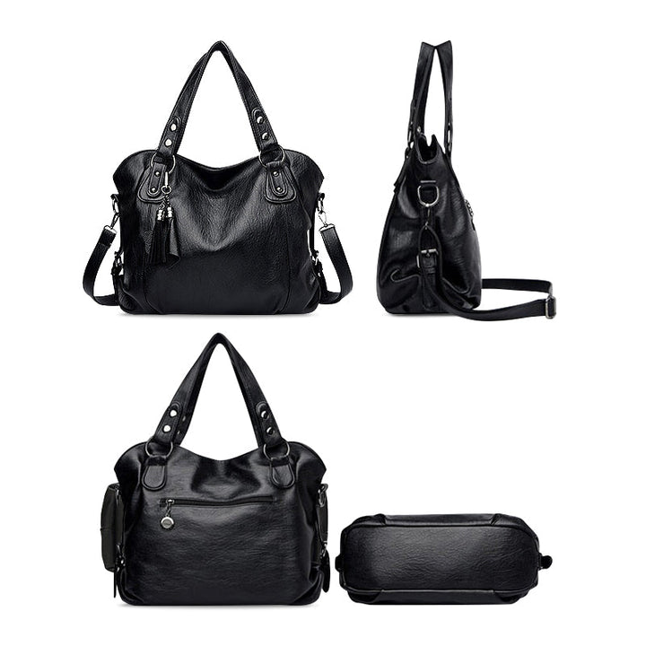 CALORA_ Elegante Vegan Leren Draagtas met Zachte Voering en Zwarte Details