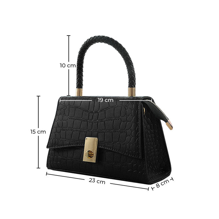 CALORA_ Elegante Vegan Leren Handtas met Goudkleurige Details en Compact Design