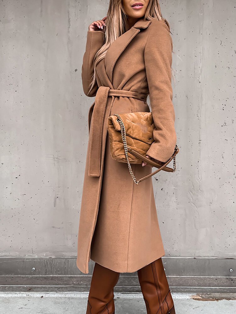 CALORA_ Elegante Wollen Trenchcoat met Riem
