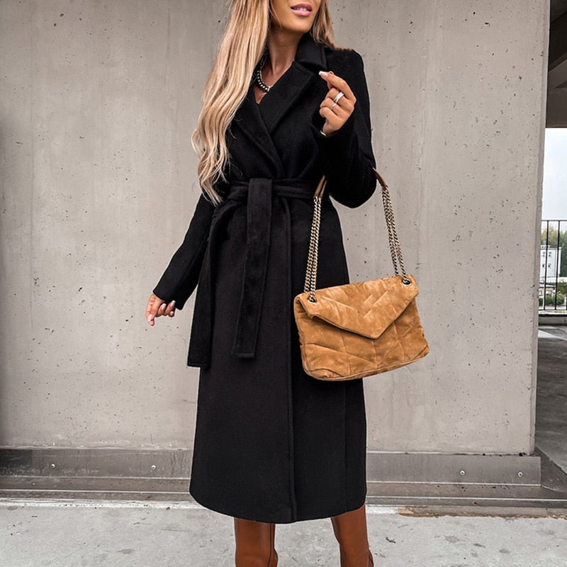 CALORA_ Elegante Wollen Trenchcoat met Riem