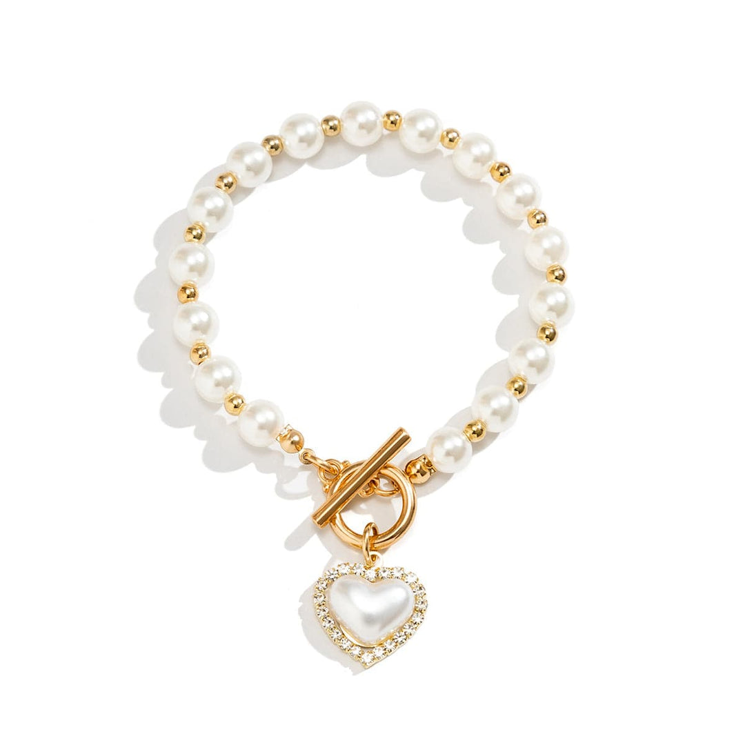 CALORA_ Elegante Zoetwaterparel Armband met Gouden Accenten