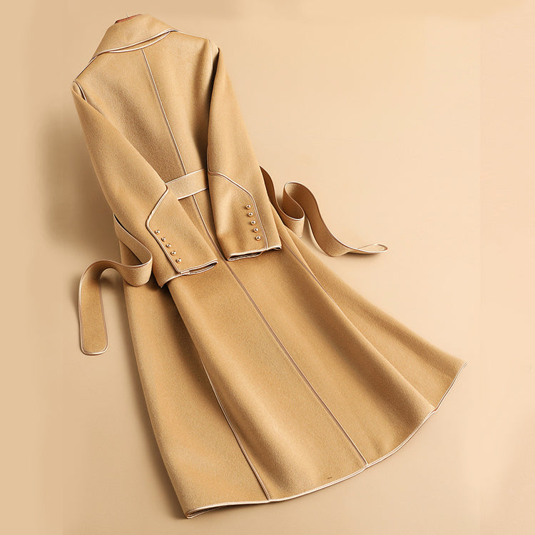 CALORA_ Ella | Lange, dubbelzijdige, slanke trenchcoat voor dames met riem