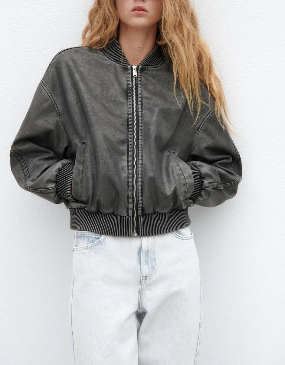Eloisé | Vintage Leren Bomber Jas - XS - #Calora#