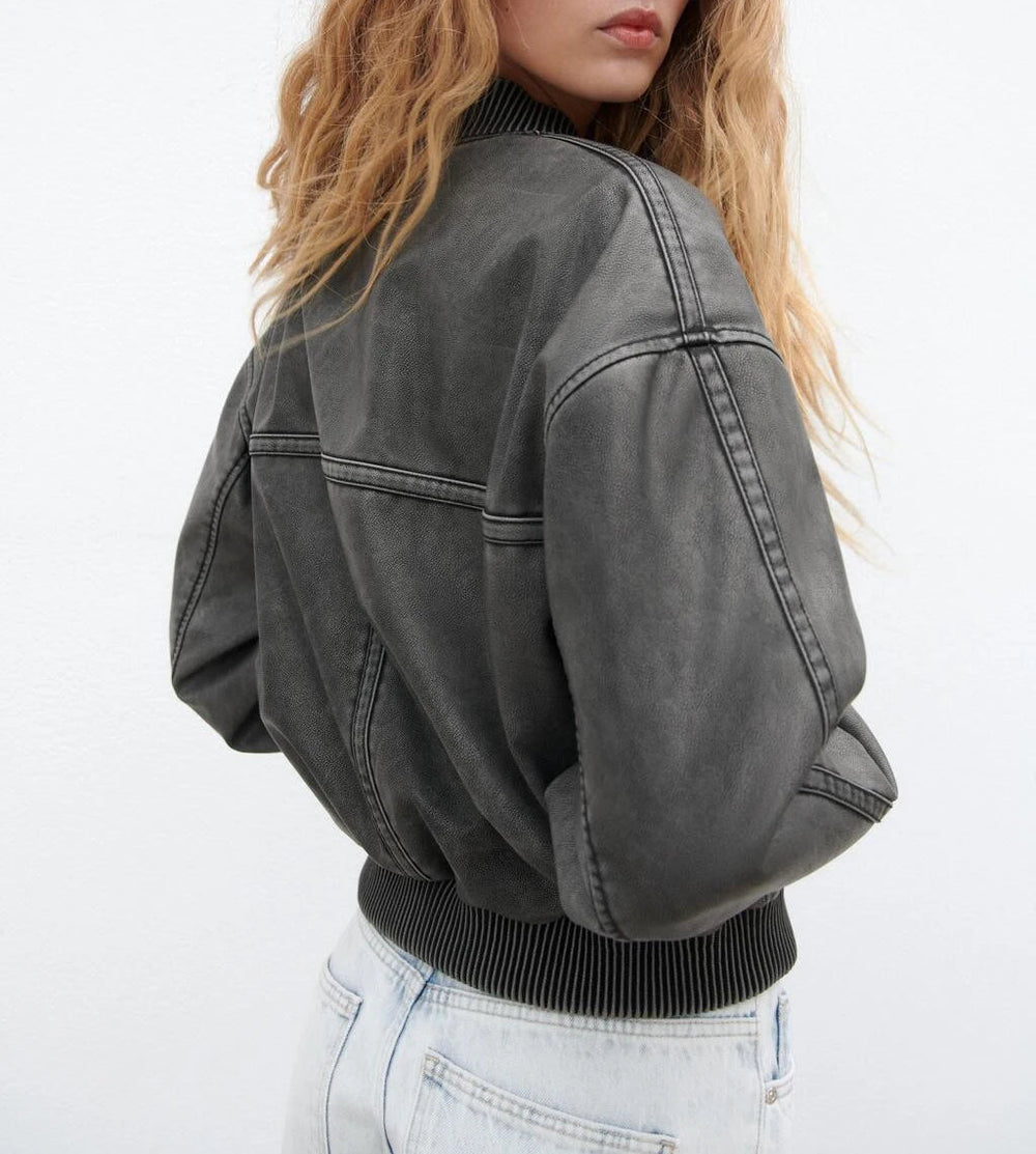 Eloisé | Vintage Leren Bomber Jas - XS - #Calora#