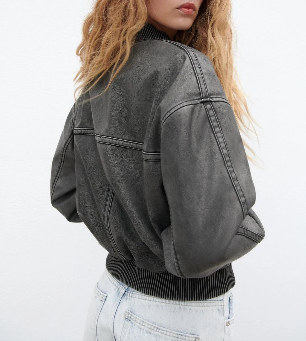 Eloisé | Vintage Leren Bomber Jas - XS - #Calora#